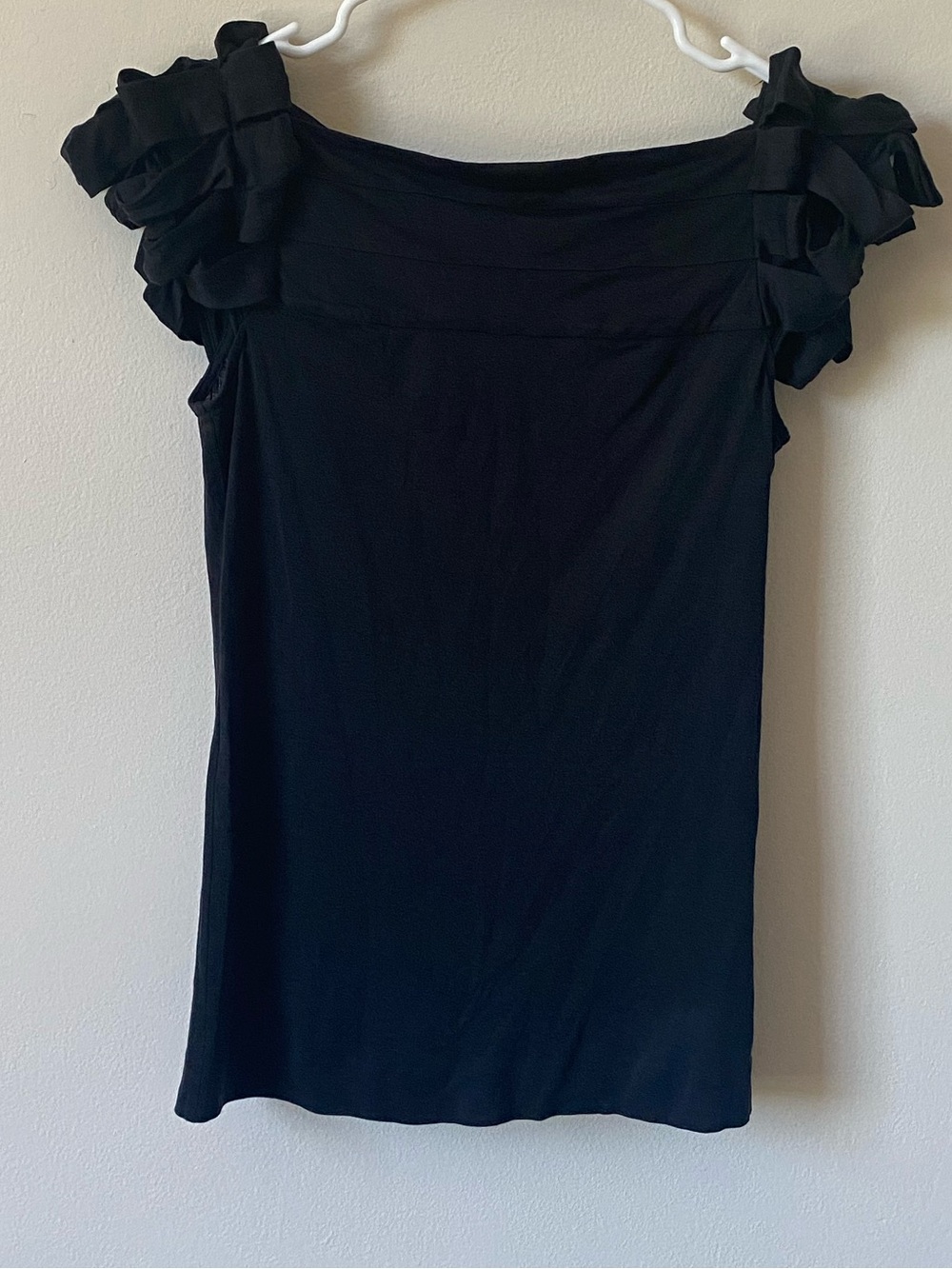 Anthropologie Leifsdottir Black Ruffled Cap-Sleeve Square Neck Top